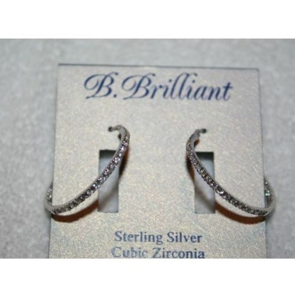 B Brilliant Sterling Silver 30MM Cubic Earrings - Picture 1 of 3
